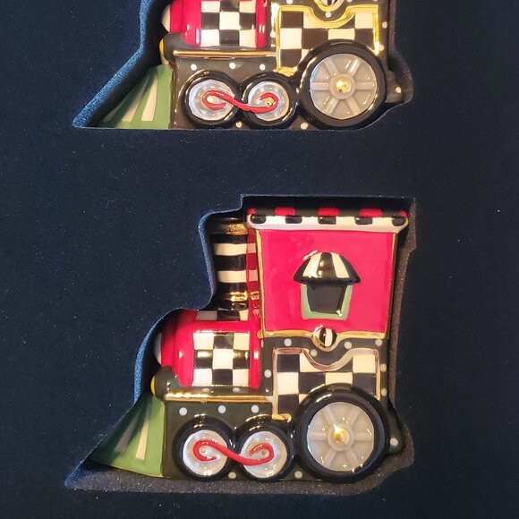 *NEW* Mackenzie Childs Christmas Toyland Train Salt And Pepper Set - Picture 2 of 5